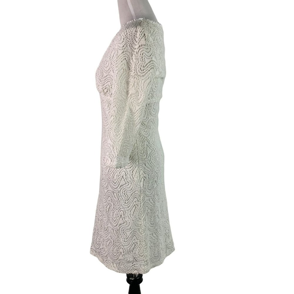 TRINA TURK Womens Size 2 White 3/4 Bell Sleeve V-Neck Crochet Knit Lined  Formal - Picture 5 of 11
